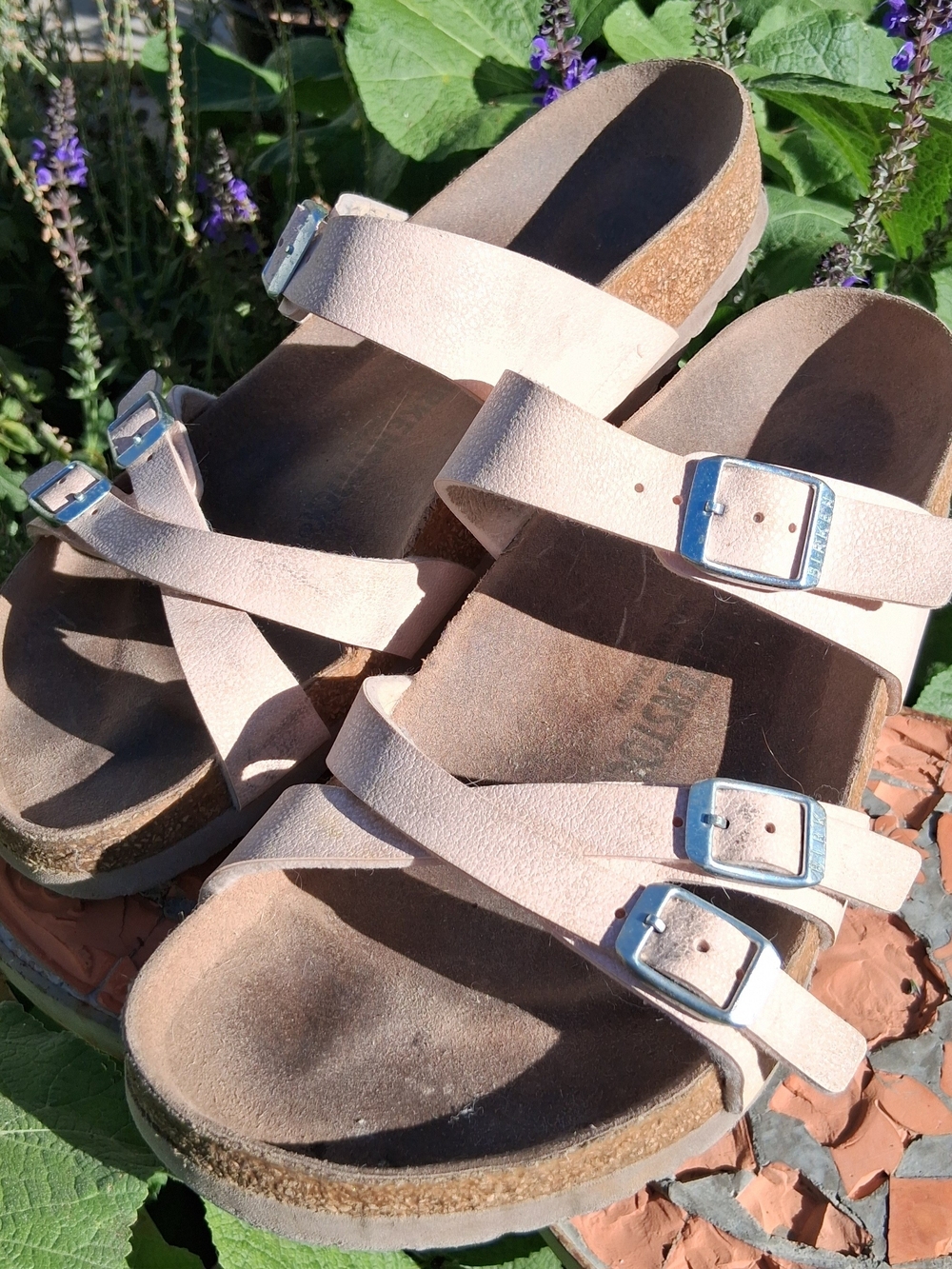 Birkenstock Light Pink Suede Triple-Buckle Sandals